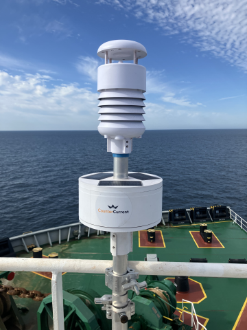 Photo of triton sensor on bow mast