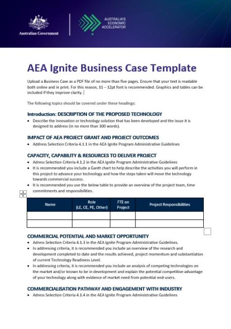 AEA Ignite Business Case Template thumbnail