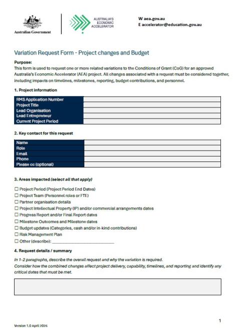 Variation request form - Project changes and budget thumbnail